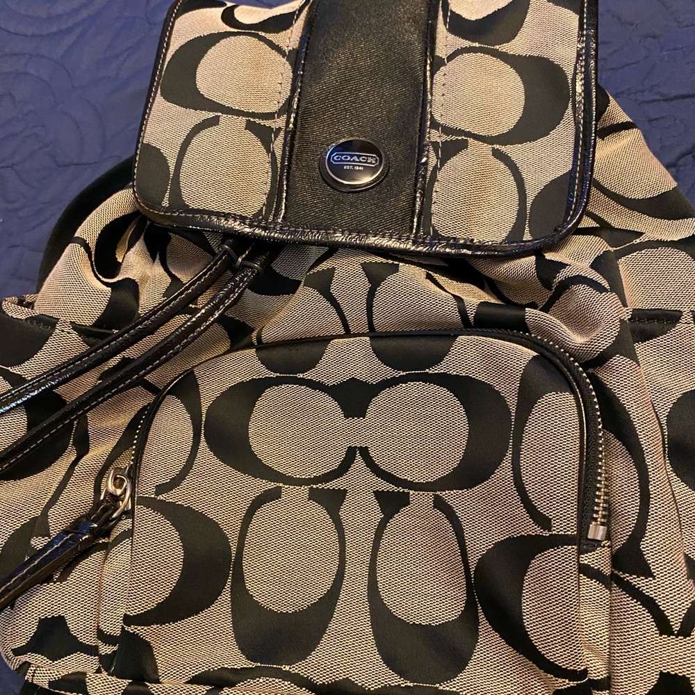 Coach Black and Tan Signature Backpack